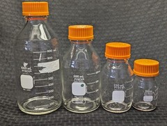 (4/pk) Lab Glass GL-45 100mL, 250mL, 500mL, 1000mL Reagent Media Storage Bottles