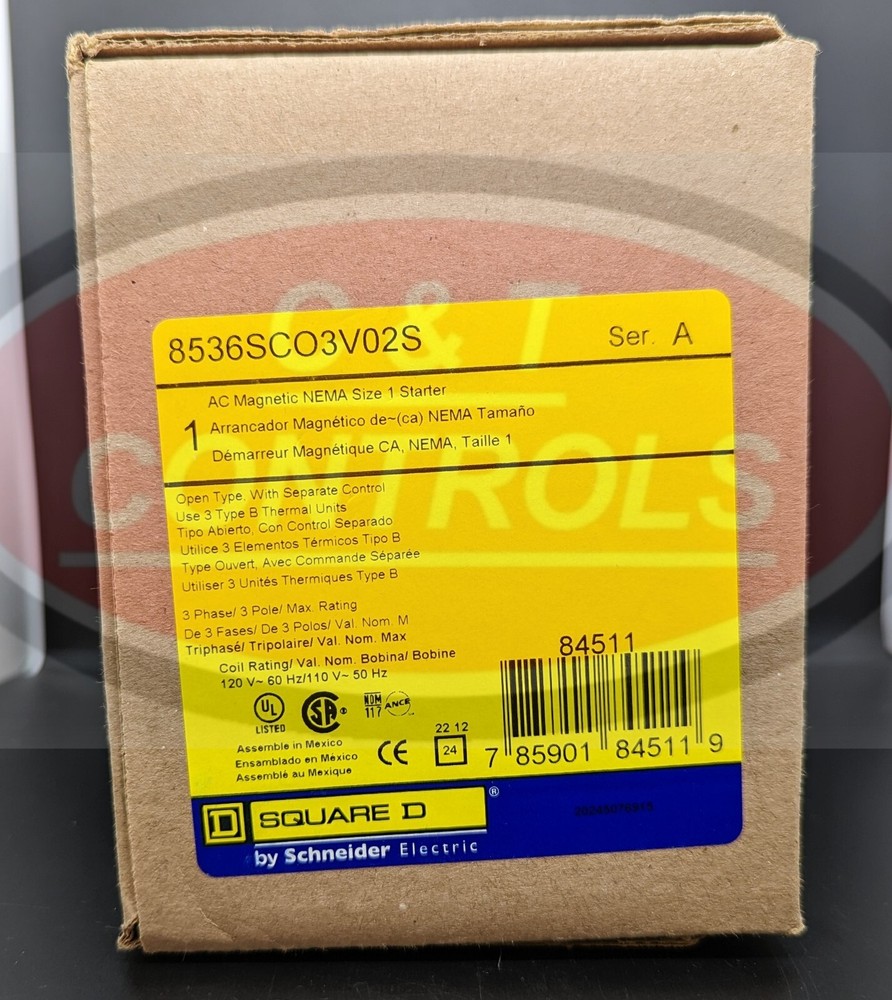 Square D 8536SCO3V02S NEMA Size 1 120V Starter Open NEW IN BOX