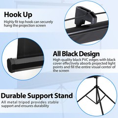 Projector Screen and Stand 84″ Indoor Outdoor 16:9 4K HD with Carry Bag Black