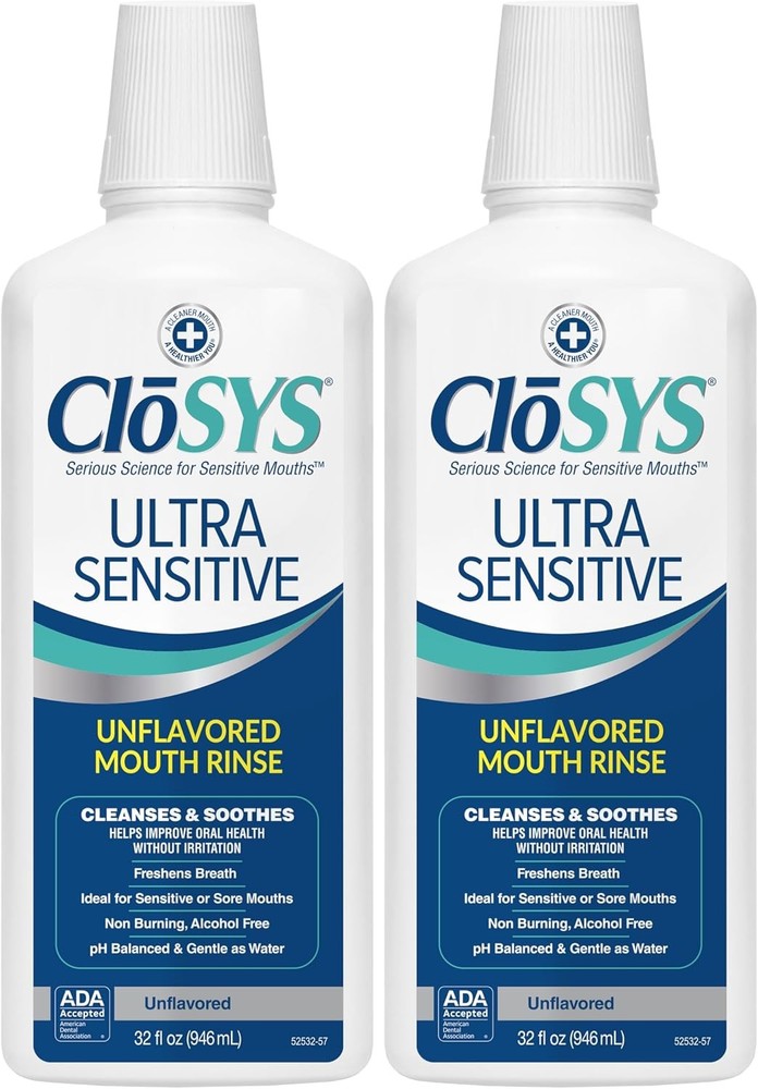 CloSYS Ultra Sensitive Mouthwash, 32 Oz, Pack of 2, Alcohol Free Mouthwash, Unfl