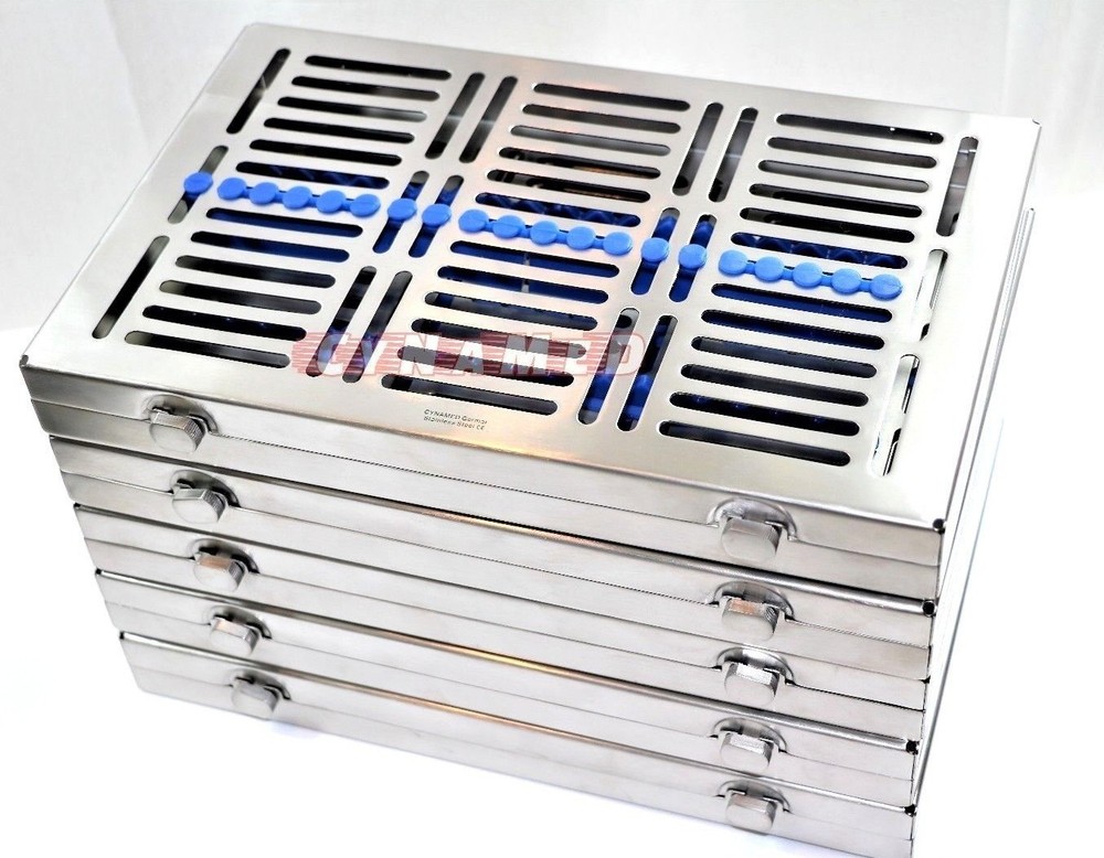 5GERMAN DENTAL AUTOCLAVE STERILIZATION CASSETTE TRAY INSTRUMENT 11.25X7.25X1.25″
