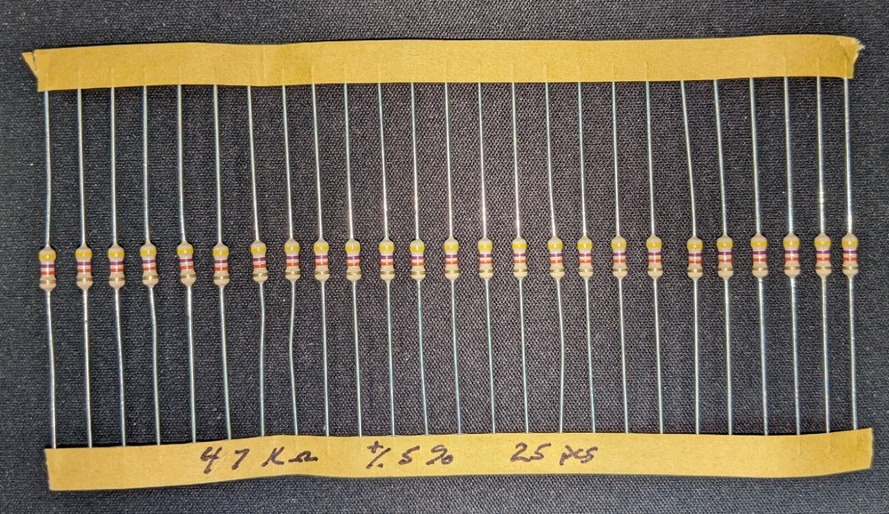 47 K Ohm 1/4 WATT 5% Carbon Film Resistor, (25 pcs) NOS