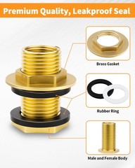 2 Pack Brass Bulkhead Fitting – 1/4″ NPT Female Thread to 3/4″ Male Thread Bu…