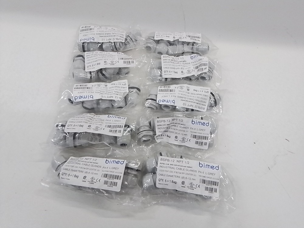 Lot Of (50) BIMED BSPB-12 NPT 1/2 CABLE Cord Grip GLANDS 6 To 12mm Strain Relief