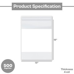 500 Pcs 13″ x 18″ 4 Mil Reclosable Bag Writeable White Block Water-Resistant