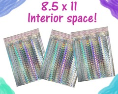 8.5×12 Holographic, Pink, Teal METALLIC BUBBLE MAILERS, Color Padded Envelopes!
