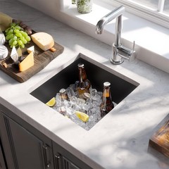 TORVA 14 x 14 Inch Gloss Black Undermount Kitchen 14 x 14 x 9 Inch, Dark Gray