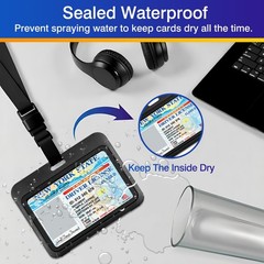 3-Pack Horizontal Hard Plastic ID Badge Holders – Double-Sided Black