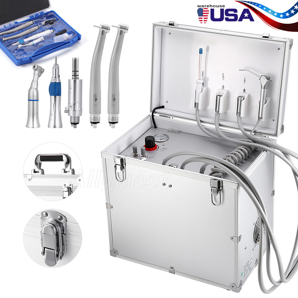 Dental Portable Mobile Delivery Unit Air Compressor Suction+Handpiece Kit 4 Hole