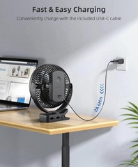 Koonie 10000mAh Clip on Fan 8 Inch Rechargeable for Desk Camping Black