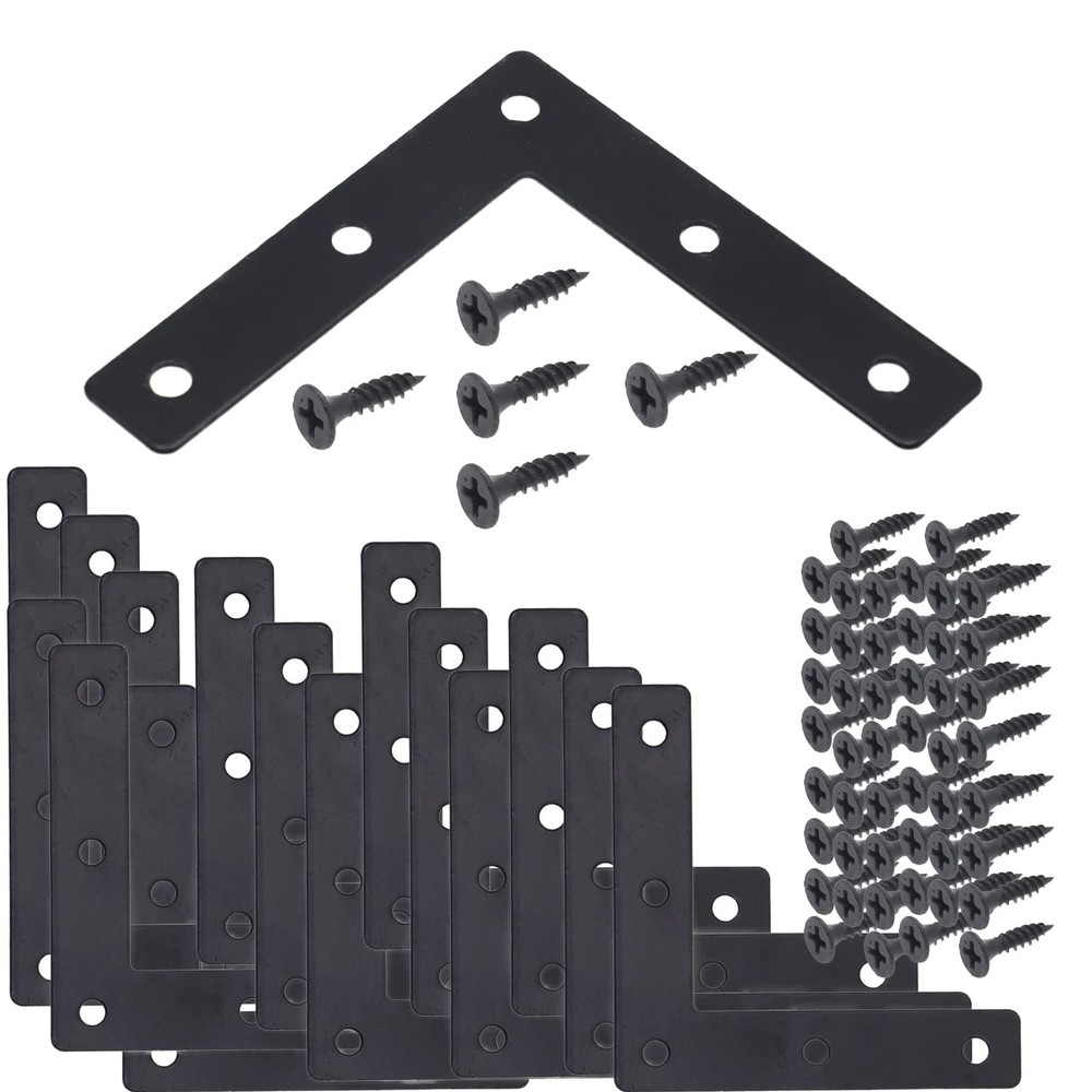 20pcs Black L Flat Shape Braces Corner Bracket, 80×80 mm Decorative Corner Brack