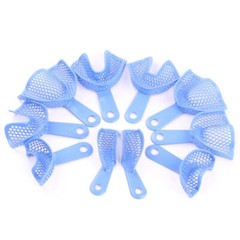2Pcs/10Pcs Dental Autoclavable Plastic-Steel Impression Trays Blue Denture Model