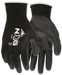 MCR Safety Work Gloves 13 Gauge Black Nylon Shell, Black Polyurethane Palm Dip