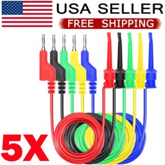 5x 4mm Stackable Banana Plug To Test Hook Clip Test Leads Mini Grabber Cable US