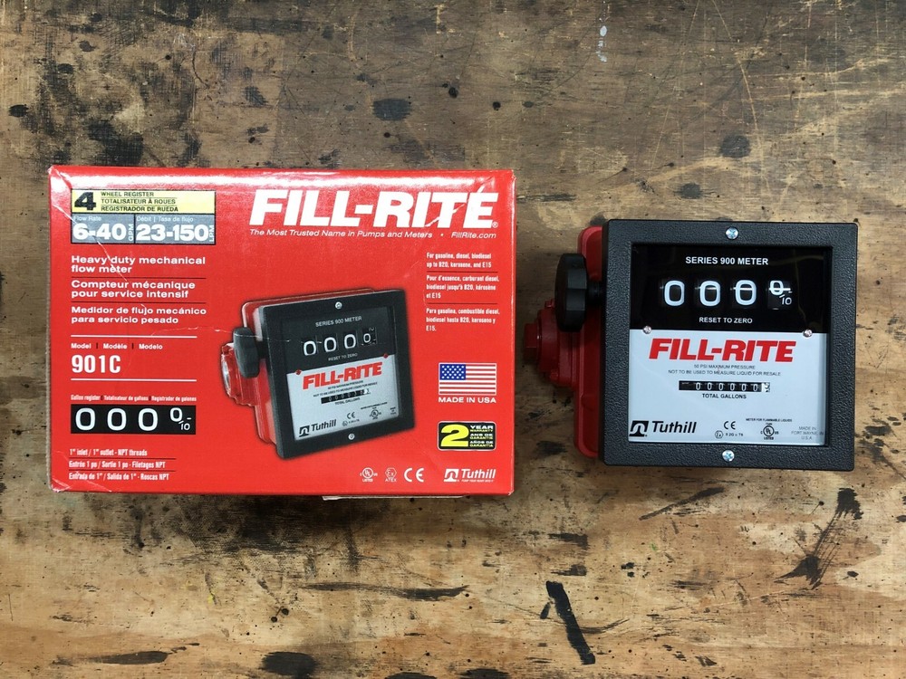 Fill-Rite 901C 6-40 GPM 4-Digit 1 Inch Mechanical Fuel Transfer Meter Gallons