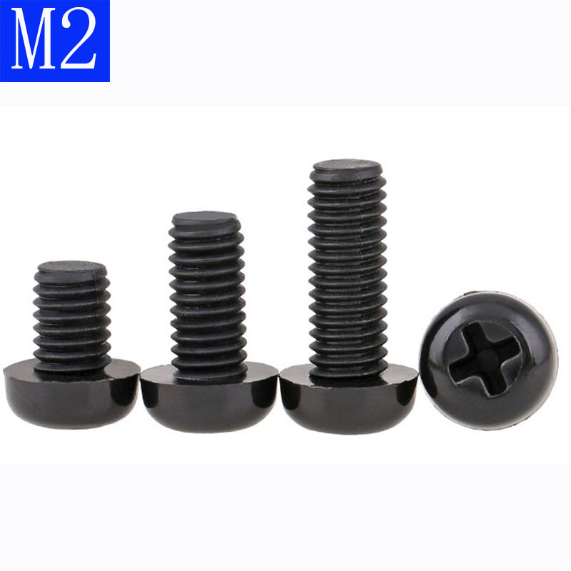 M2 x 0.4 2mm Black Nylon Pan Round Head Phillips Screws Plastic Machine Screws