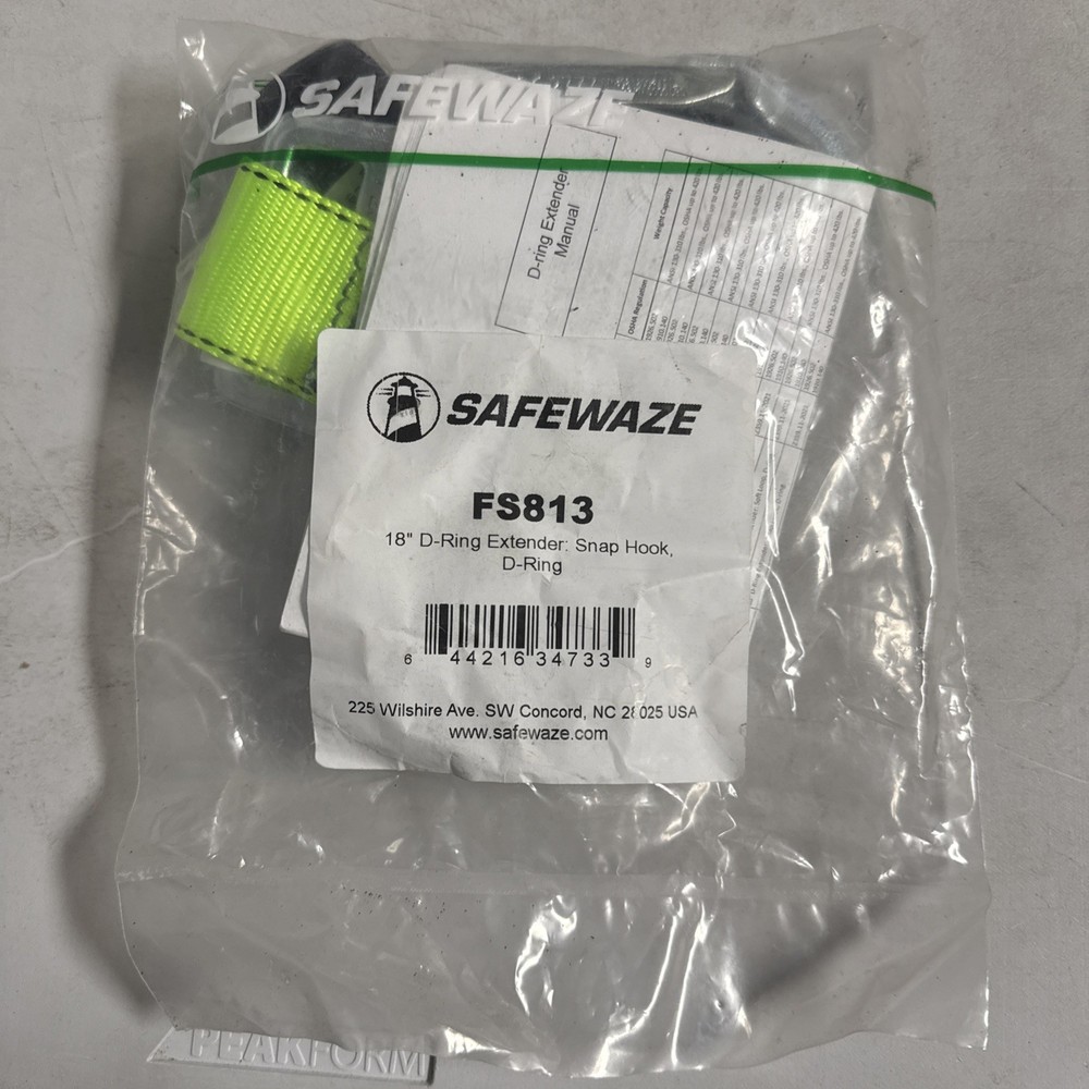 Safewaze FS813 18″ Web Extender With D-Ring And Double Locking Snap Hook