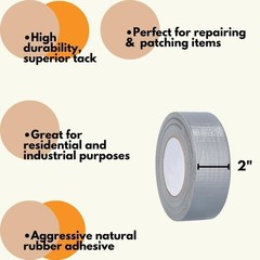 Silver Duct Tape 2 Inch x 60 Yards 9 Mil Utility Grade Adhesive Tapes 12 Rolls