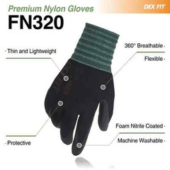 Premium Nylon Work Gloves FN320 – Firm Nitrile Grip, 3D-Comfort Stretchy Fit Med