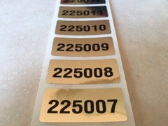 100-SERIAL NUMBER CHROME SECURITY LABELS STICKERS-TAMPER PROOF-1.75 X .75 IN