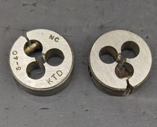 2 Kromhard Round Dies 5-40 NC 13/16″ OD Screw Adjustable Die Carbon Steel CS USA
