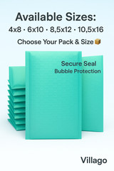 Villago Teal Bubble Mailers 4×8 Self-Seal Padded Envelopes – 50/100/200