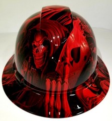 FULL BRIM Hard Hat custom hydro dipped, NEW CANDY RADIOACTIVE RED ACE OF SKULLS