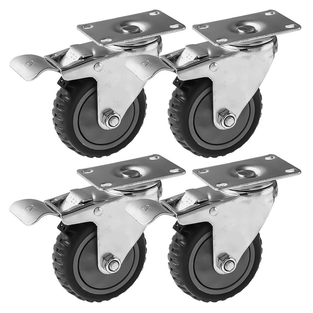4 Pack 4″ Grey w/ Brake Caster Wheel Rought All Terrain Outdoor Outside Casters