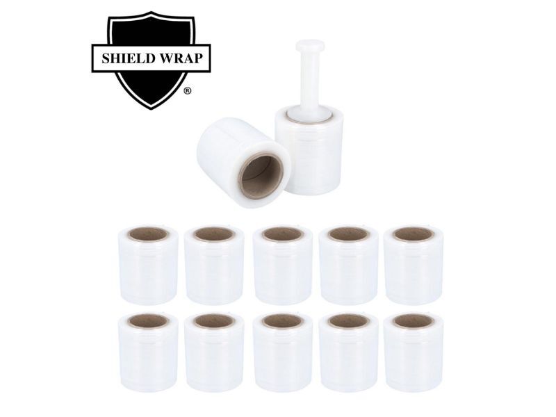 12 Rolls 80 Gauge Cast Hand Stretch Wrap 5″ x 1000′ Plastic Bundling Shrink Film