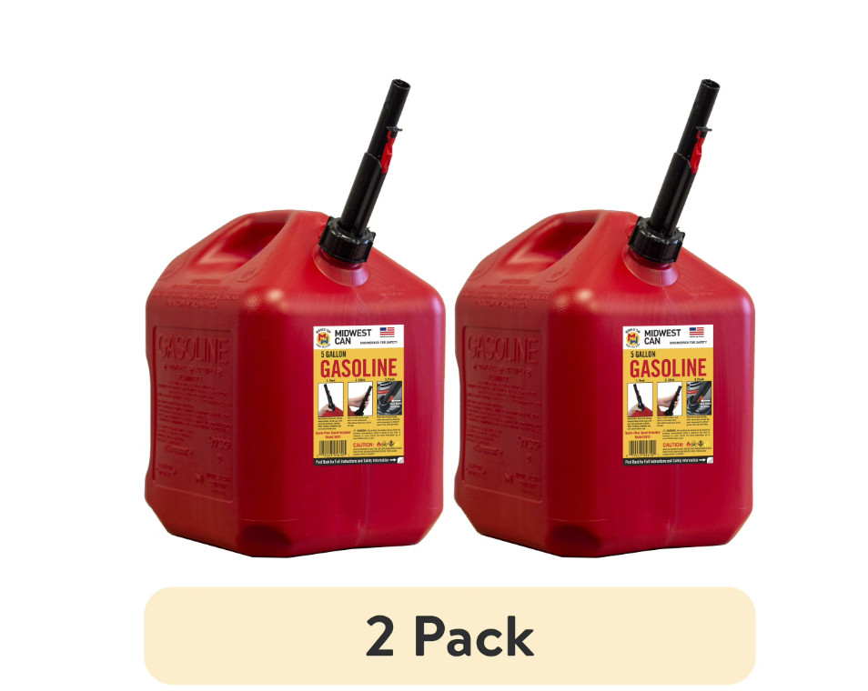 (2 pack) Midwest Can Company, 5 Gallon Capacity Gas Can with Flame Mitigation