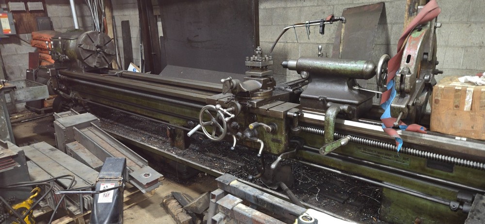 HENDEY, ENGINE LATHE, 20″ X 12 FT, CHUCK, STEADY REST, SOLD IN RUNNING CONDITION