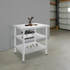 24x30x35 in Tool Bench 3 Tiers Garage Workbench, Silver Work Table With Casters