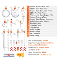 VEVOR Lab Glassware Distillation Kit 1000ml 3.3 Boro 29 pcs Glassware Equipment
