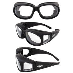 Global Vision Motorcycle Safety Fitover Glasses Clear Lens Storage Pouch + Strap
