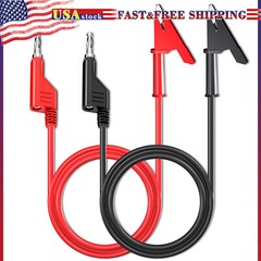 2PCS 4mm Stackable Banana Plug to Crocodile Alligator Clip Test Lead Cable Wire