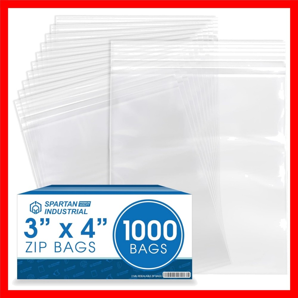 3” X 4” 1000 Count 2 Mil Clear Reclosable Zip Plastic Poly Bags with Resealab…