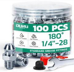 Grease Fittings Kit 100PCS 1/4-28 SAE Zerk Straight with Caps High-Performance