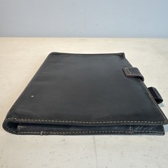 Vtg FRANKLIN COVEY Classic Black Full Grain Leather Planner Cover Brass Buckle