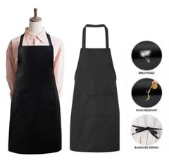 1-100X Unisex Black Bib Aprons with 2 Pockets for Chef Waiter Kitchen Restaurant