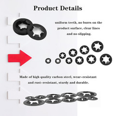 340 Pcs Tooth Lock Washer Kit M3 M4 M5 M6 M8 M10 M12 Black Steel Fasteners