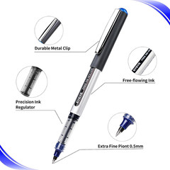 Blue Rollerball Pens 0.5Mm, 12 Pack Liquid Ink Roller Ball Pen Extra Fine Point