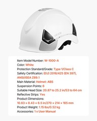 VEVOR Construction Safety Helmet Vented Class C White Safety Hardhat Men & Women