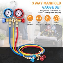 AC Manifold Gauge Set A/C Refrigeration 3 Way Hose Fit For R502 R134a R12 R22