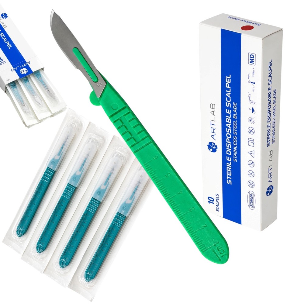 10 Stainless Steel Disposable Sterile Scalpels With Graduated Plastic Handle