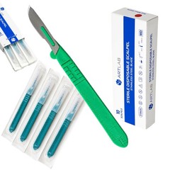 10 Stainless Steel Disposable Sterile Scalpels With Graduated Plastic Handle
