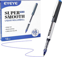 Blue Rollerball Pens 0.5Mm, 12 Pack Liquid Ink Roller Ball Pen Extra Fine Point