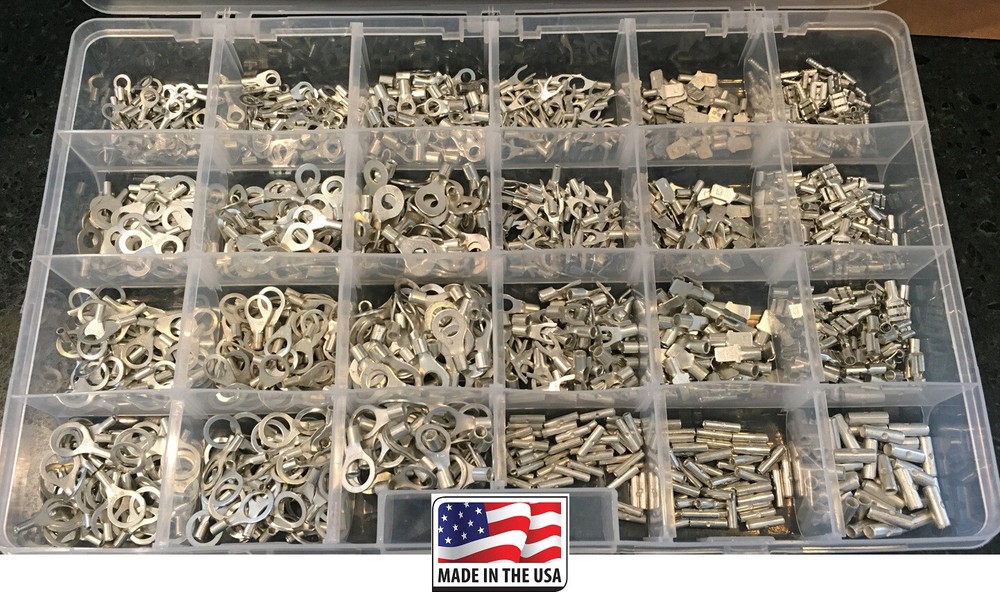 1200 Piece Non Insulated Wire Terminal Uninsulated Connector Assortment Kit USA