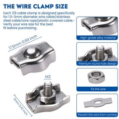 8PCS 1/8 Inches M3 304 Stainless Steel Wire Rope Cable Clip 8PCS-M3(1.5-3mm)