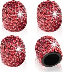 4PCS Crystal Rhinestone Tire Valve Caps, Handmade Dustproof Stem Co Color: Red