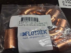 3/8″ & 3/4″ OD HVAC Long Radius Copper Kit – (2) Coupling,(2) 90’s,(2) Street